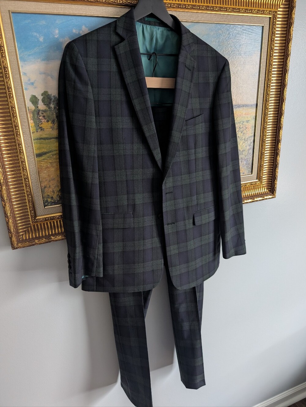 NWOT Charles Tyrwhitt Full Navy and Dark Green Super 100s Plaid Suit